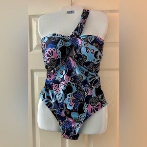LOFT Beach Floral Asymmetrical Bandeau One-piece Swimsuit